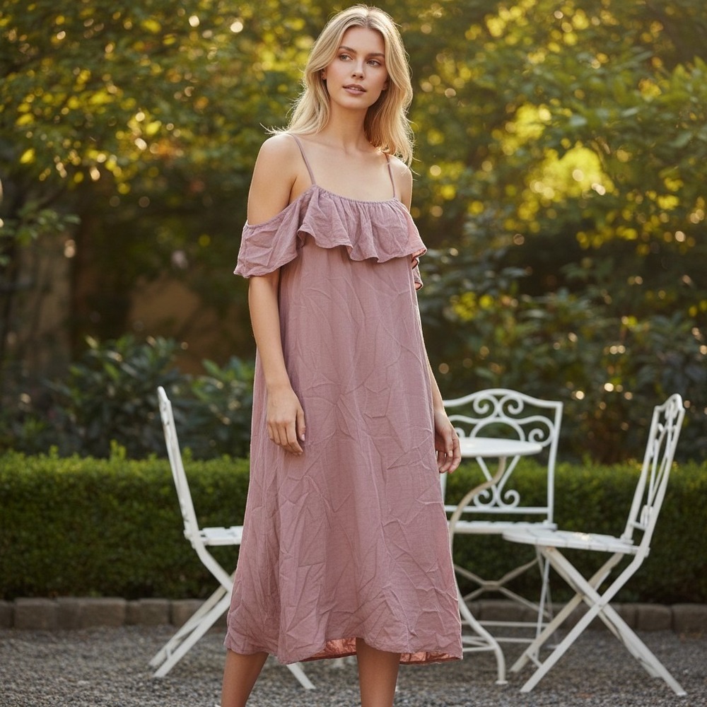 Molly Green Diane Dress Womens Medium Rose Pink Ruffle Mini Shift Summer New